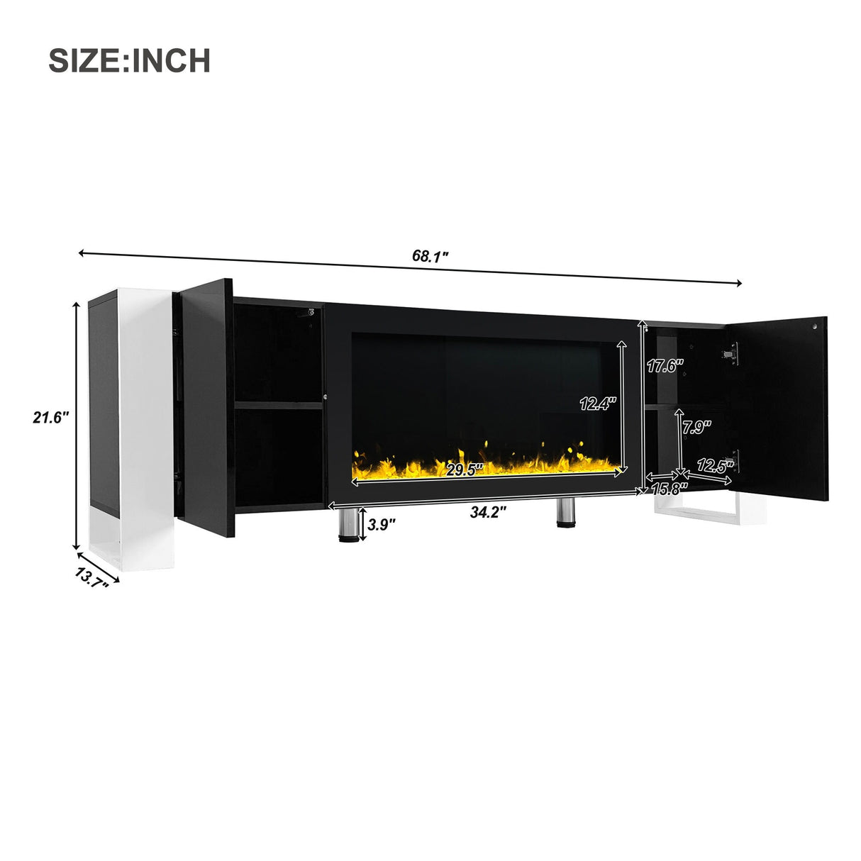 TV Stand with 34.2" Non-heating Electric Fireplace, Entertainment Center with Cabinets, Media Console for TVs up to 78"