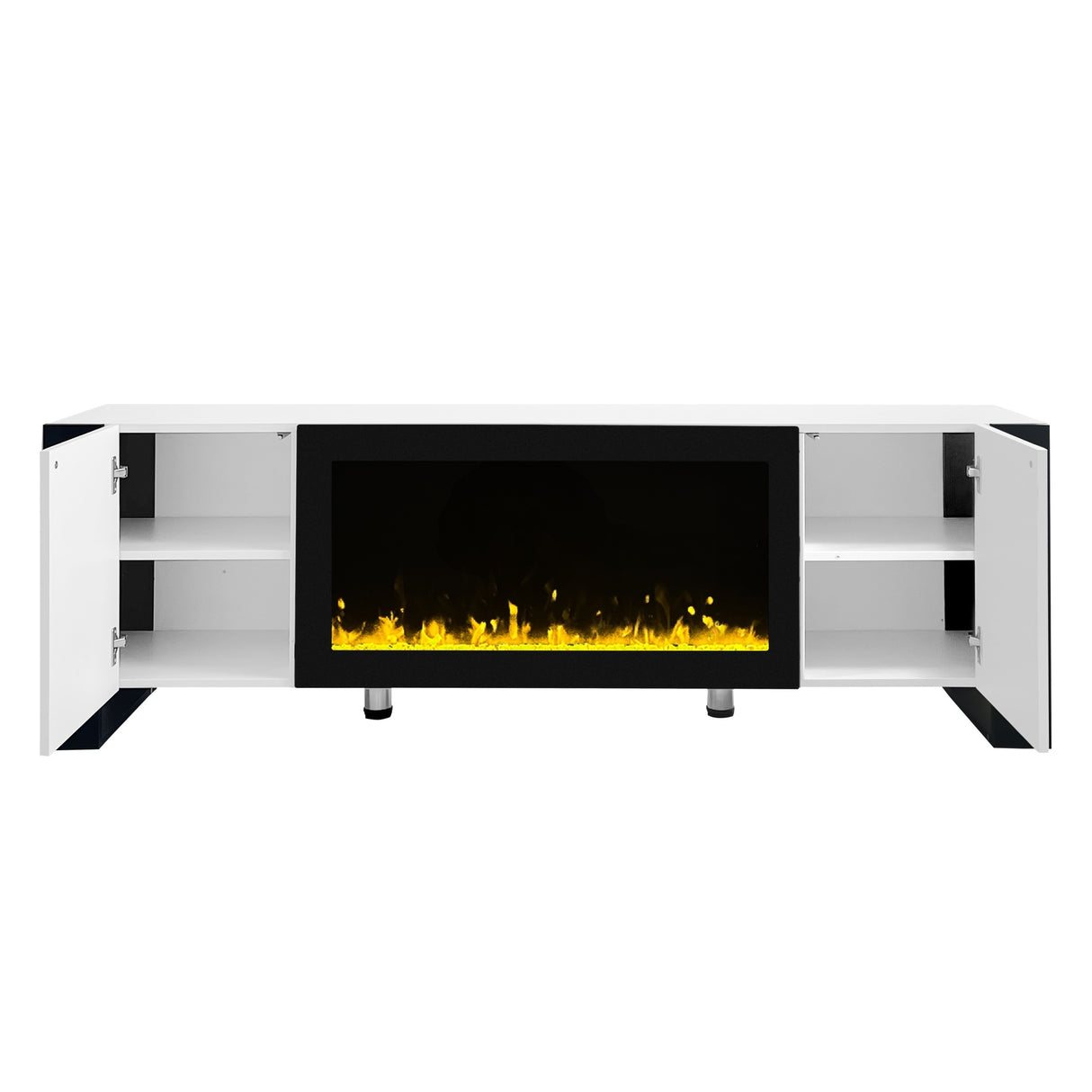 TV Stand with 34.2" Non-heating Electric Fireplace, Entertainment Center with Cabinets, Media Console for TVs up to 78"