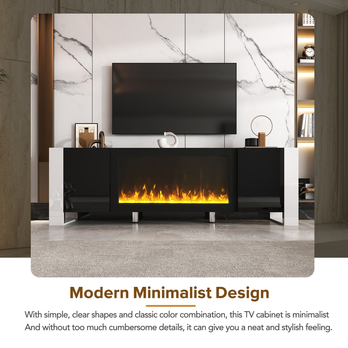 TV Stand with 34.2" Non-heating Electric Fireplace, Entertainment Center with Cabinets, Media Console for TVs up to 78"