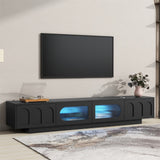 TV Stand with Fluted tempered Glass Doors,Functional Media Console