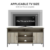 TV stand and media entertainment center console with open shelving and two storage cabinets
