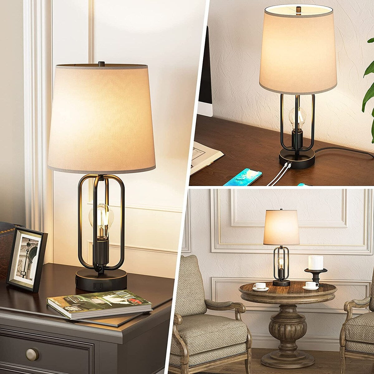 Table Lamps Set of 2 Industrial Touch Control Desk Lamp with 2 USB Ports and AC Outlet