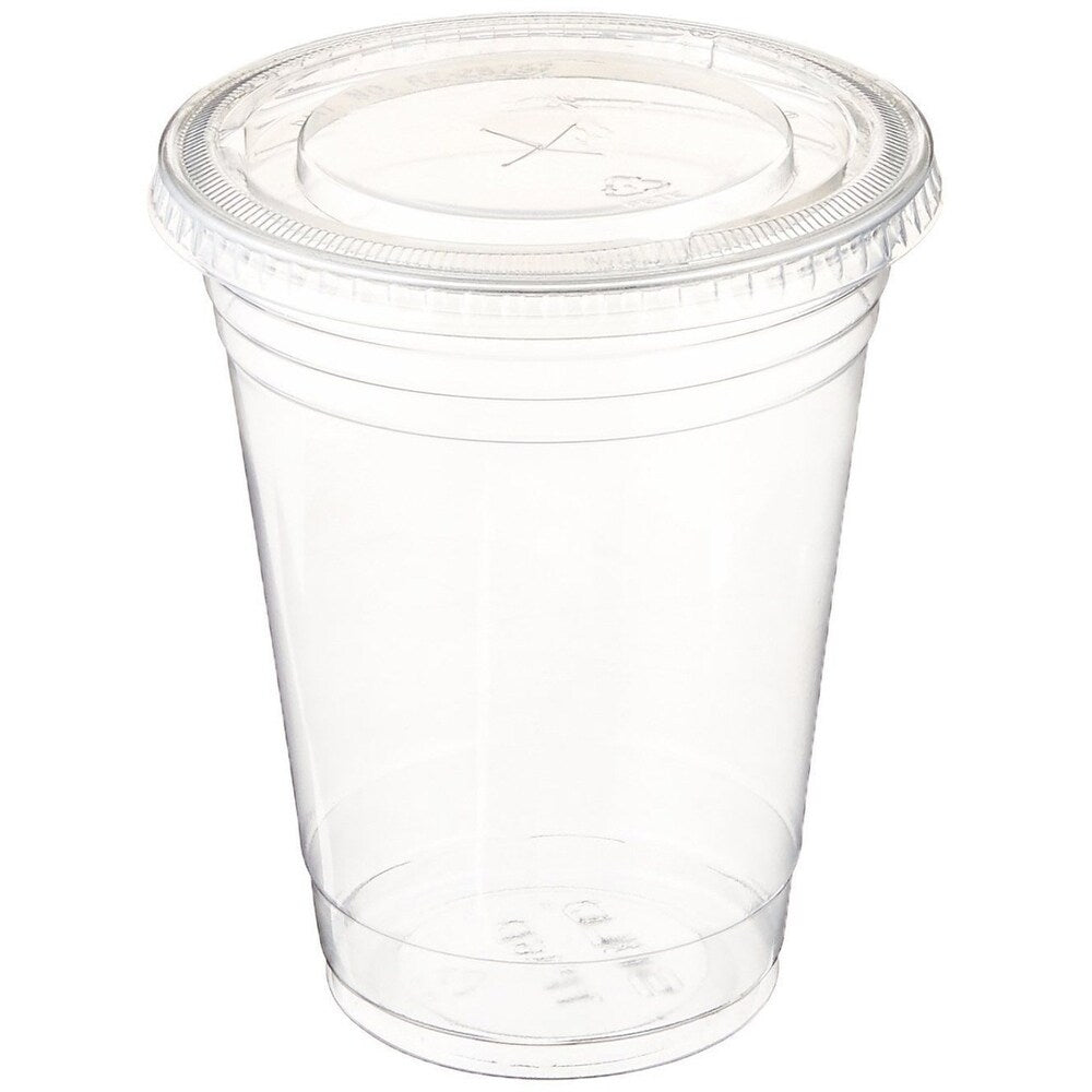 Table To Go Disposable Clear Plastic Cups with Flat Lids (600 Glasses & 600 Lids Pack/ 24 oz)