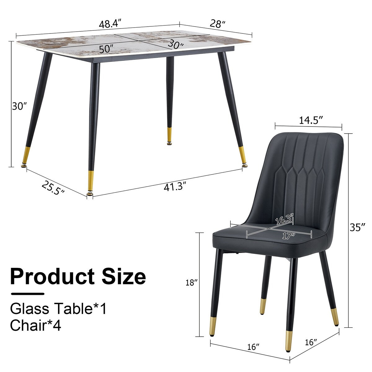 Table and chair set. Black sintered stone tabletop with black metal legs