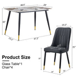 Table and chair set. Black sintered stone tabletop with black metal legs
