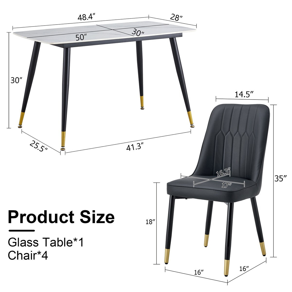 Table and chair set. Black sintered stone tabletop with black metal legs
