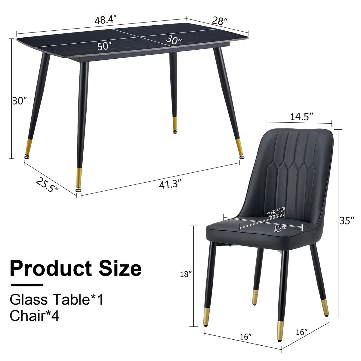 Table and chair set. Black sintered stone tabletop with black metal legs