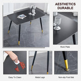 Table and chair set. Black sintered stone tabletop with black metal legs