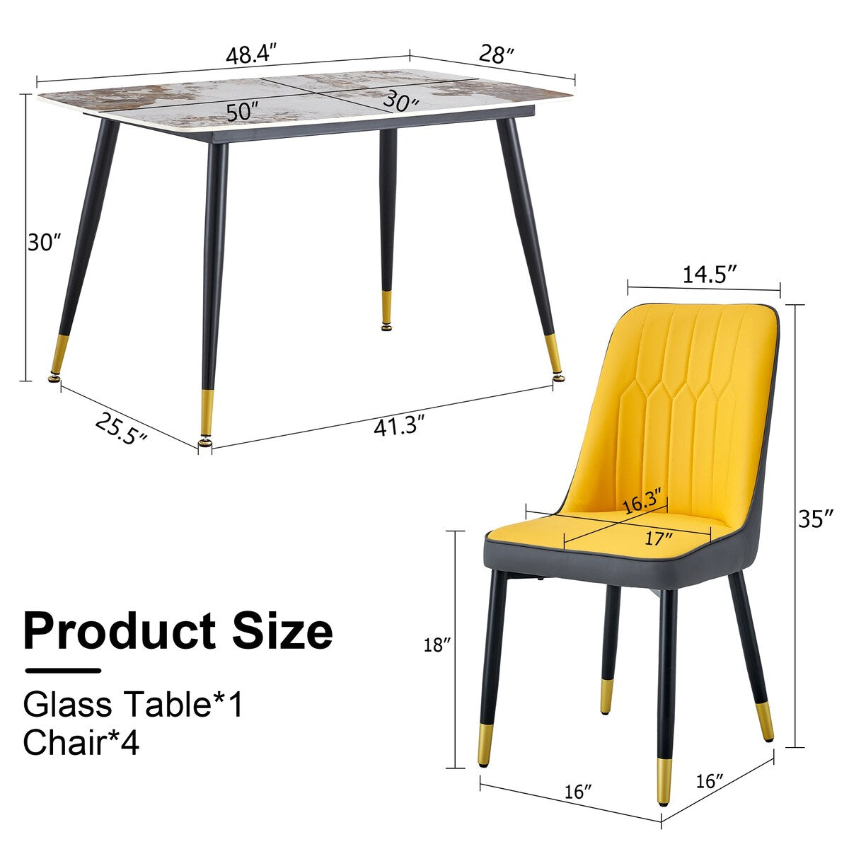 Table and chair set. Black sintered stone tabletop with black metal legs