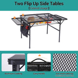 Table for Grill, Folding Camping Table, Card Table Adjustable Height & Width, Mesh Bag, Side-Pocket, Portable Outdoor & Indoor