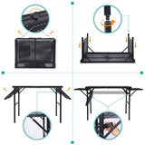 Table for Grill, Folding Camping Table, Card Table Adjustable Height & Width, Mesh Bag, Side-Pocket, Portable Outdoor & Indoor