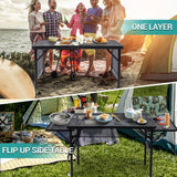 Table for Grill, Folding Camping Table, Card Table Adjustable Height & Width, Mesh Bag, Side-Pocket, Portable Outdoor & Indoor