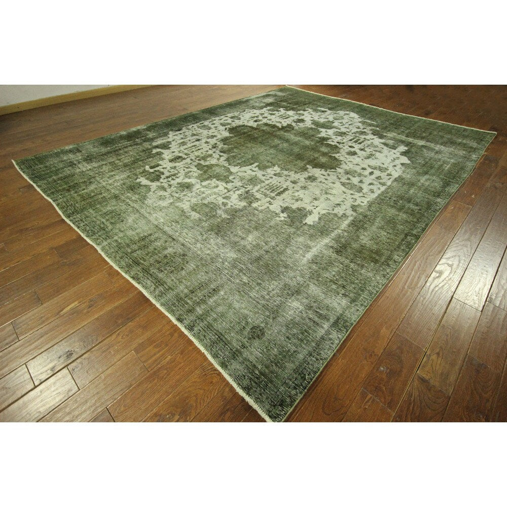 Tabriz Collection Jungle Green Overdyed Hand-knotted Wool Area Rug (10' x 14')