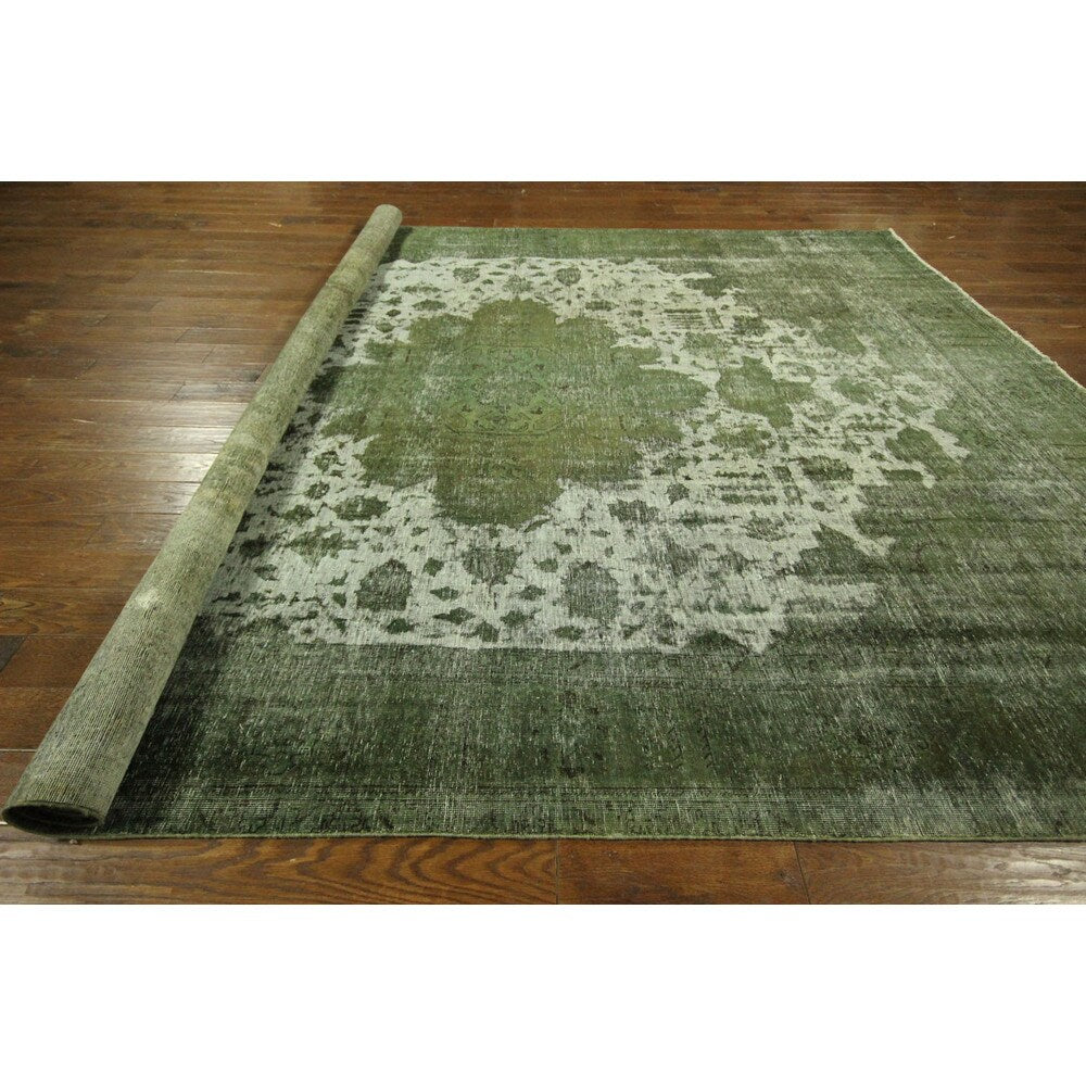 Tabriz Collection Jungle Green Overdyed Hand-knotted Wool Area Rug (10' x 14')