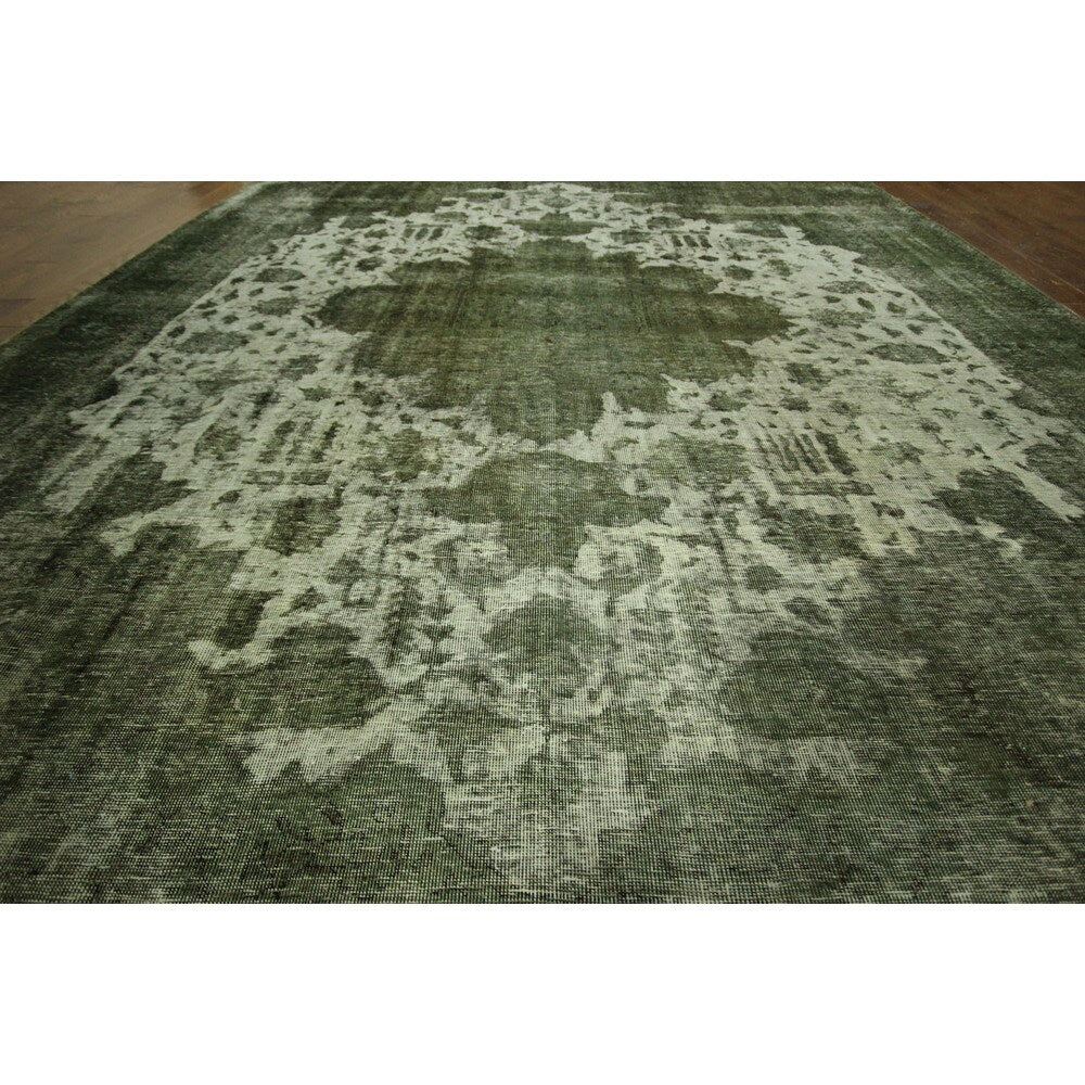 Tabriz Collection Jungle Green Overdyed Hand-knotted Wool Area Rug (10' x 14')