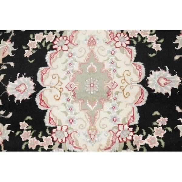 Tabriz Floral Hand Made Wool & Silk Persian Rug - 10'5" x 2'11" Runner