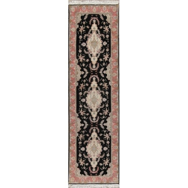 Tabriz Floral Hand Made Wool & Silk Persian Rug - 10'5" x 2'11" Runner