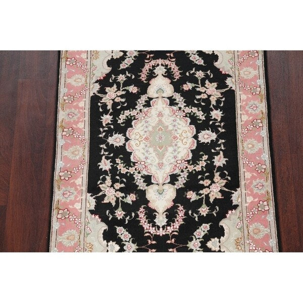 Tabriz Floral Hand Made Wool & Silk Persian Rug - 10'5" x 2'11" Runner
