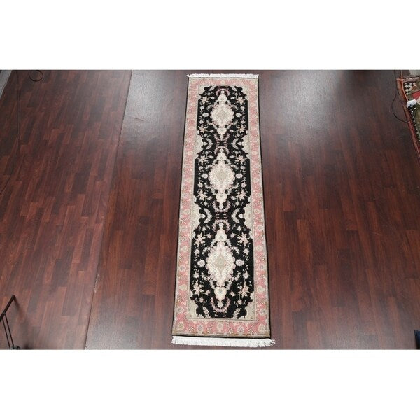 Tabriz Floral Hand Made Wool & Silk Persian Rug - 10'5" x 2'11" Runner
