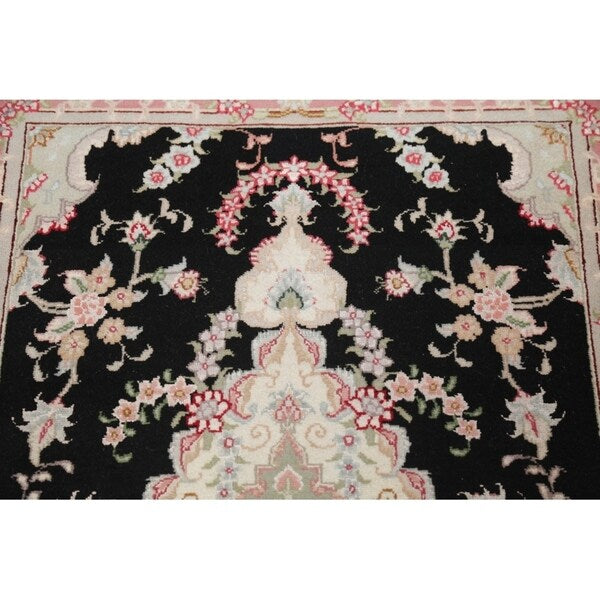 Tabriz Floral Hand Made Wool & Silk Persian Rug - 10'5" x 2'11" Runner