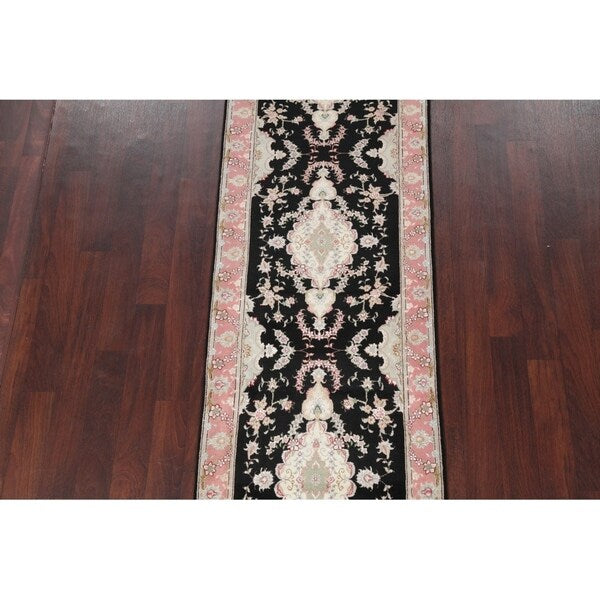Tabriz Floral Hand Made Wool & Silk Persian Rug - 10'5" x 2'11" Runner