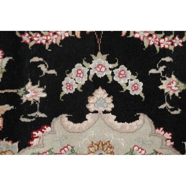Tabriz Floral Hand Made Wool & Silk Persian Rug - 10'5" x 2'11" Runner