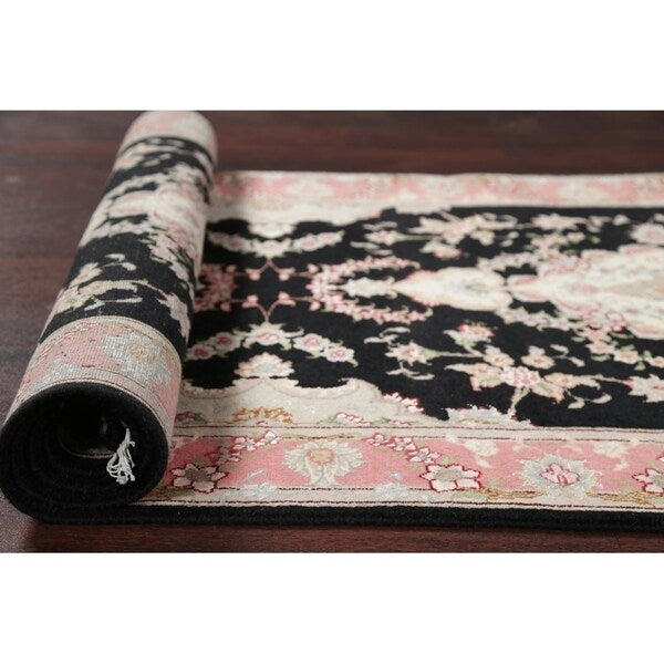 Tabriz Floral Hand Made Wool & Silk Persian Rug - 10'5" x 2'11" Runner