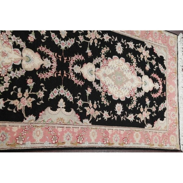 Tabriz Floral Hand Made Wool & Silk Persian Rug - 10'5" x 2'11" Runner