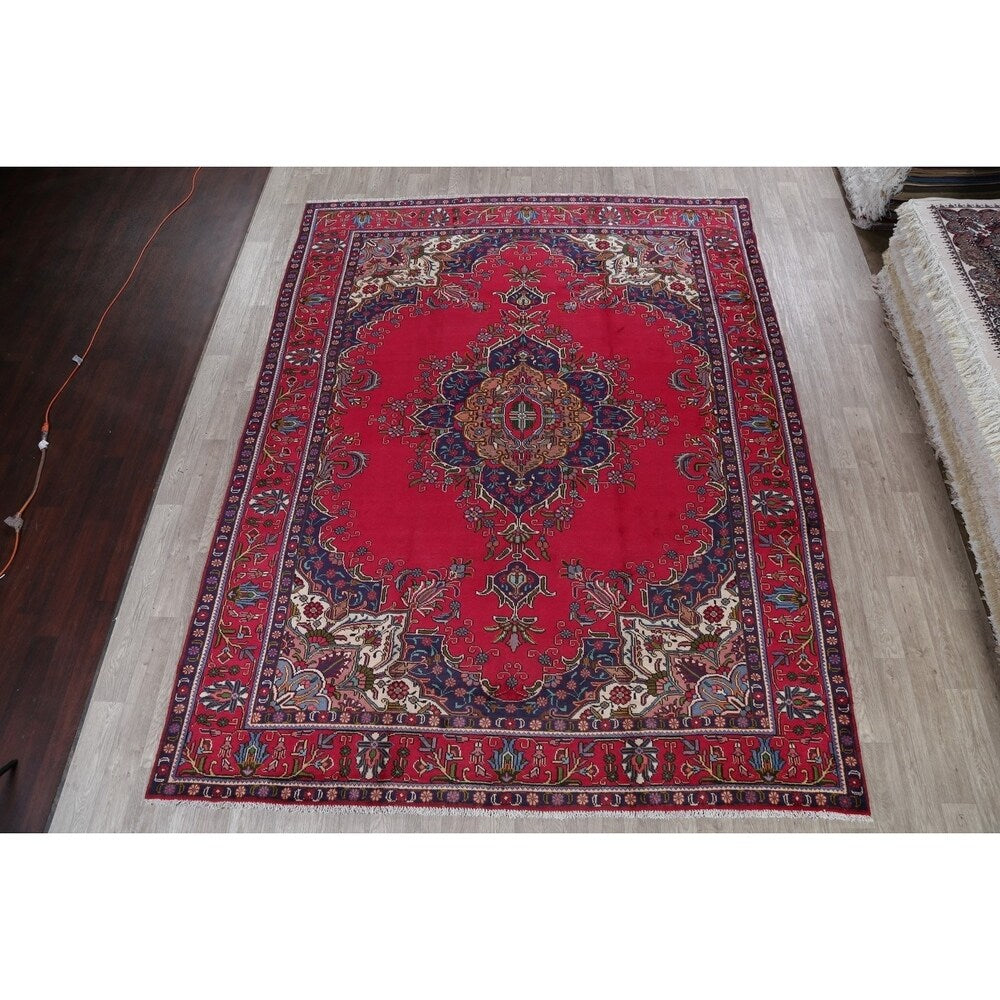 Tabriz Geometric Hand-Knotted Wool Persian Oriental Area Rug - 12'6" x 9'9"