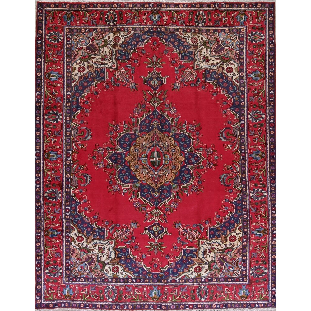 Tabriz Geometric Hand-Knotted Wool Persian Oriental Area Rug - 12'6" x 9'9"