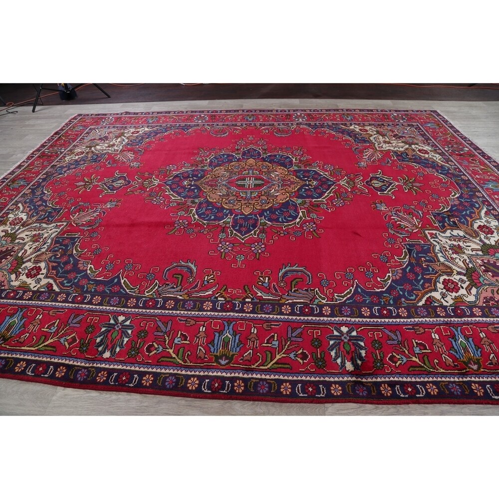 Tabriz Geometric Hand-Knotted Wool Persian Oriental Area Rug - 12'6" x 9'9"
