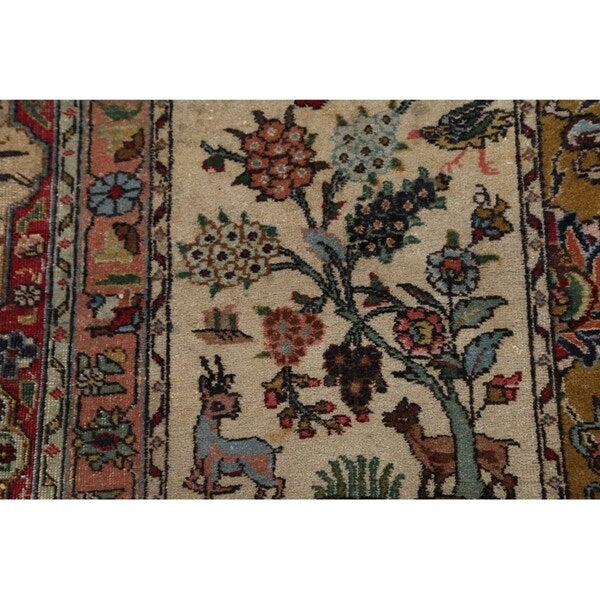 Tabriz Hand Knotted Wool Antique Geometric Area Rug Persian Beige - 10'2" x 7'5"