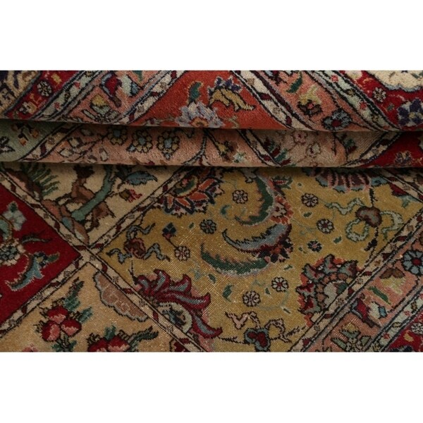 Tabriz Hand Knotted Wool Antique Geometric Area Rug Persian Beige - 10'2" x 7'5"
