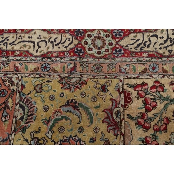 Tabriz Hand Knotted Wool Antique Geometric Area Rug Persian Beige - 10'2" x 7'5"