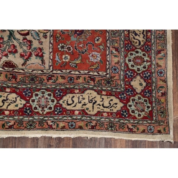 Tabriz Hand Knotted Wool Antique Geometric Area Rug Persian Beige - 10'2" x 7'5"