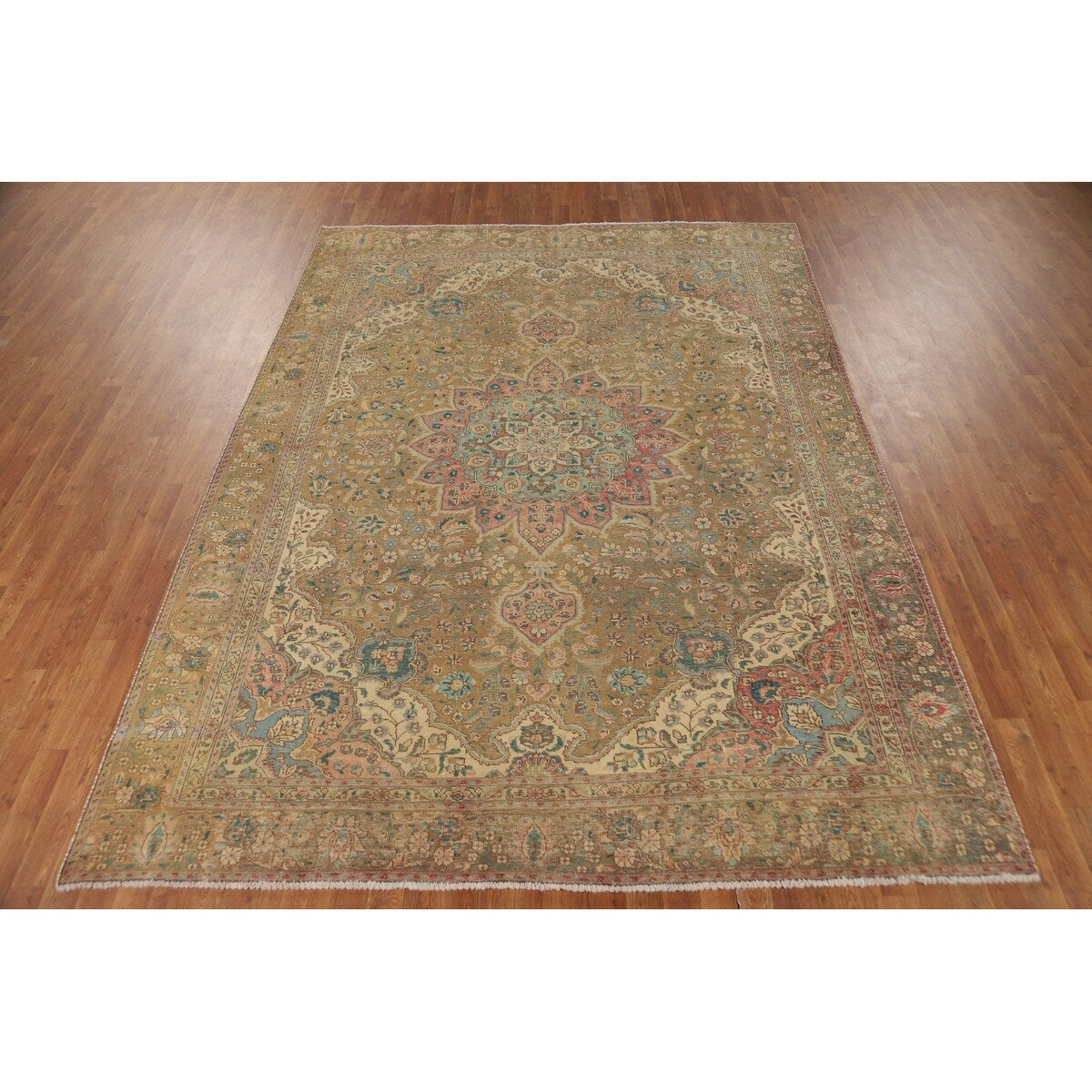 Tabriz Persian Vintage Rug Handmade Medallion Wool Carpet - 7'7"x 10'3"