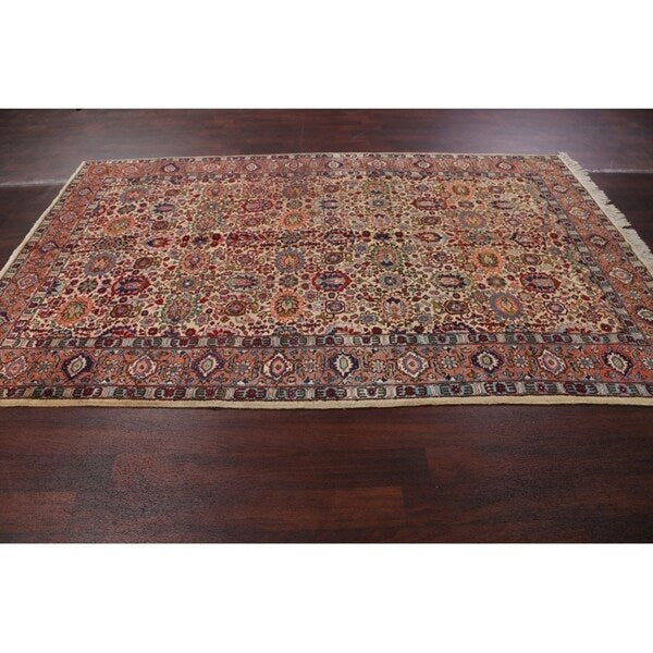 Tabriz Wool Hand Knotted Antique Area Rug Persian Brown - 10'3" x 6'4"