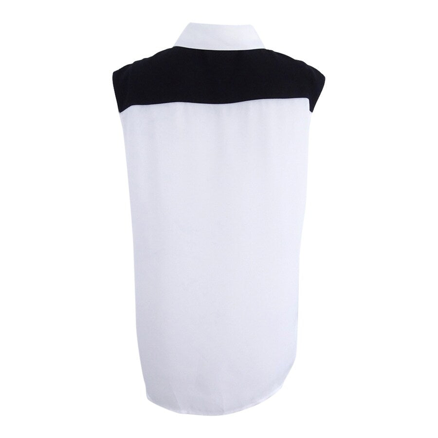 Tahari ASL Women's Colorblocked Blouse (L, Ivory/Black/Turquoise)
