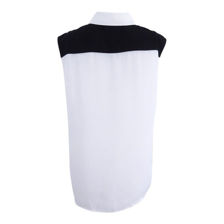 Tahari ASL Women's Colorblocked Blouse (L, Ivory/Black/Turquoise)