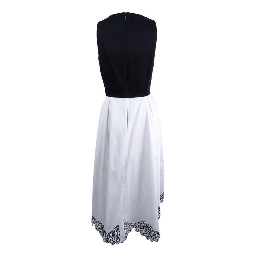 Tahari ASL Women's Colorblocked Midi Dress (2, Ivory White/Black)