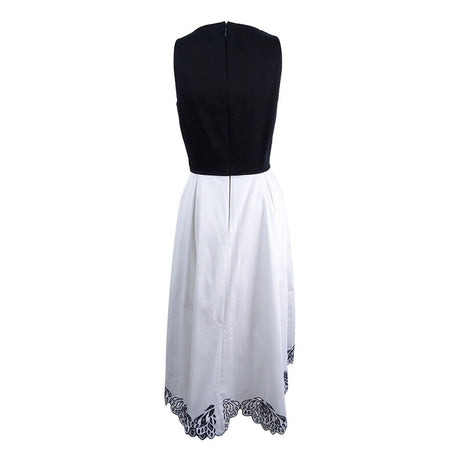 Tahari ASL Women's Colorblocked Midi Dress (2, Ivory White/Black)