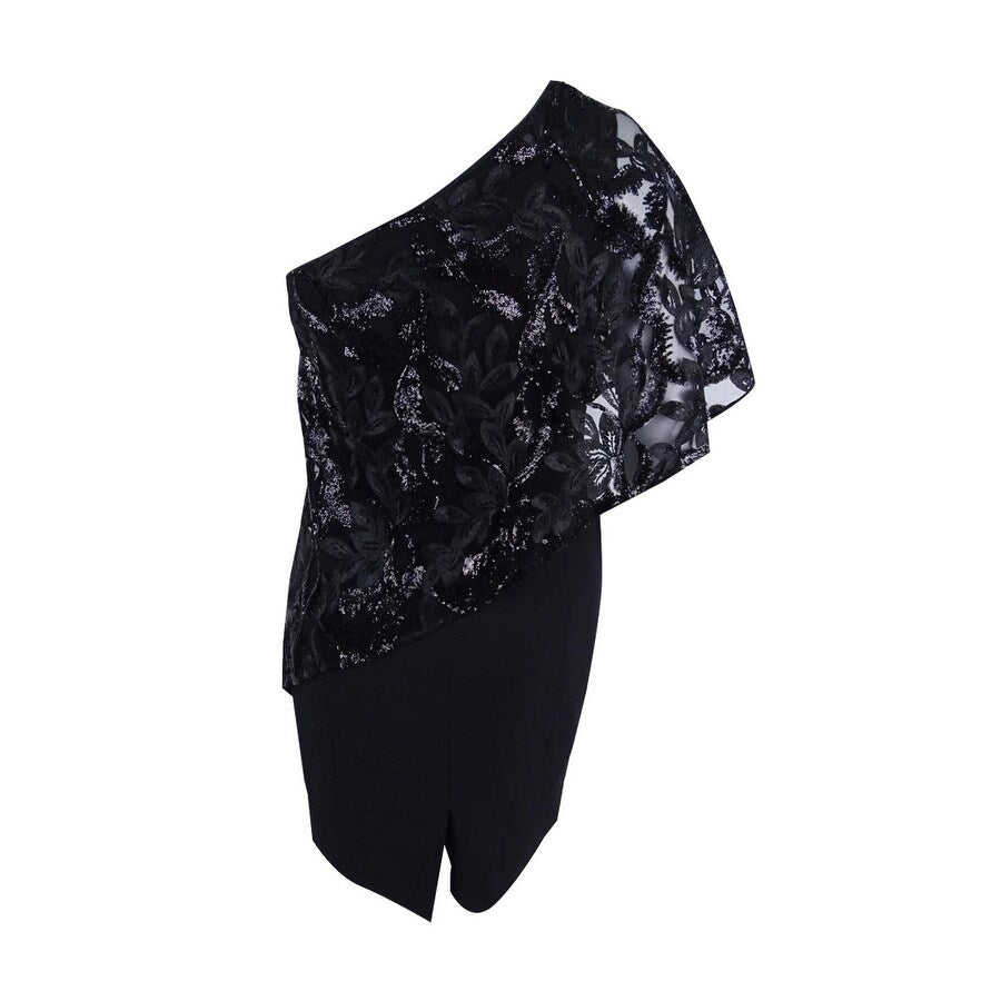 Tahari ASL Women's Embellished One-Shoulder Dress (10, Black)