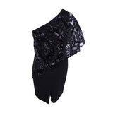 Tahari ASL Women's Embellished One-Shoulder Dress (10, Black)