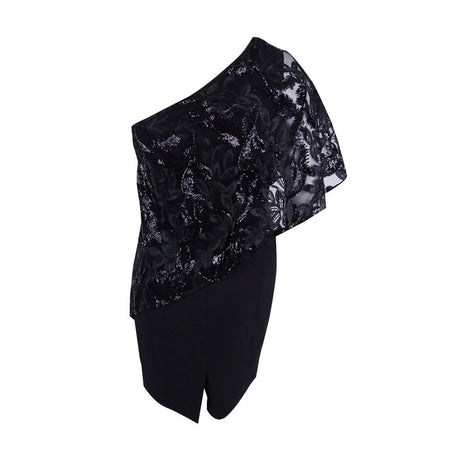 Tahari ASL Women's Embellished One-Shoulder Dress (10, Black)