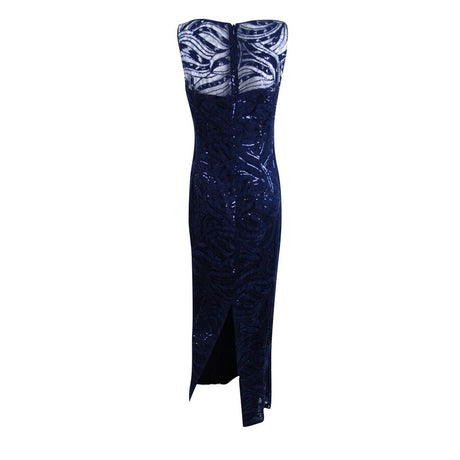 Tahari ASL Women's Embroidered Sequined Illusion Gown