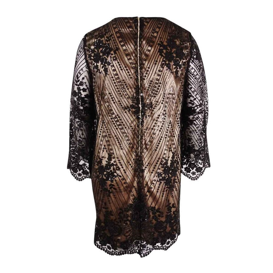 Tahari ASL Women's Embroidered Sequined Shift Dress 2, Black/Nude