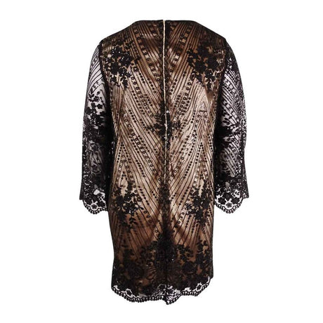 Tahari ASL Women's Embroidered Sequined Shift Dress 2, Black/Nude