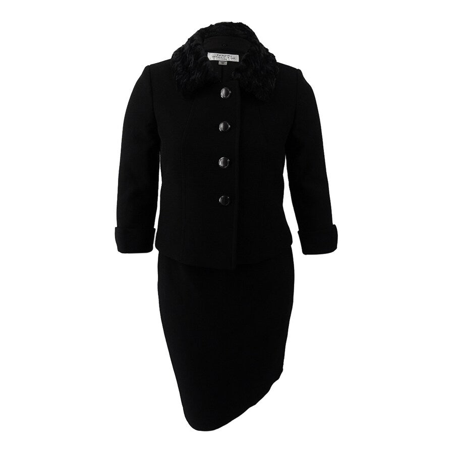 Tahari ASL Women's Faux-Fur-Collar Skirt Suit