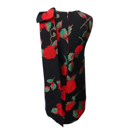 Tahari ASL Women's Floral Jacquard Flyaway Shift Dress (2, Black/Crimson/Green)