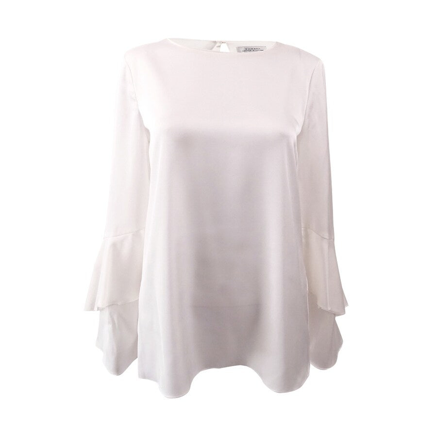 Tahari ASL Women's Flounce-Sleeve Charmeuse Top